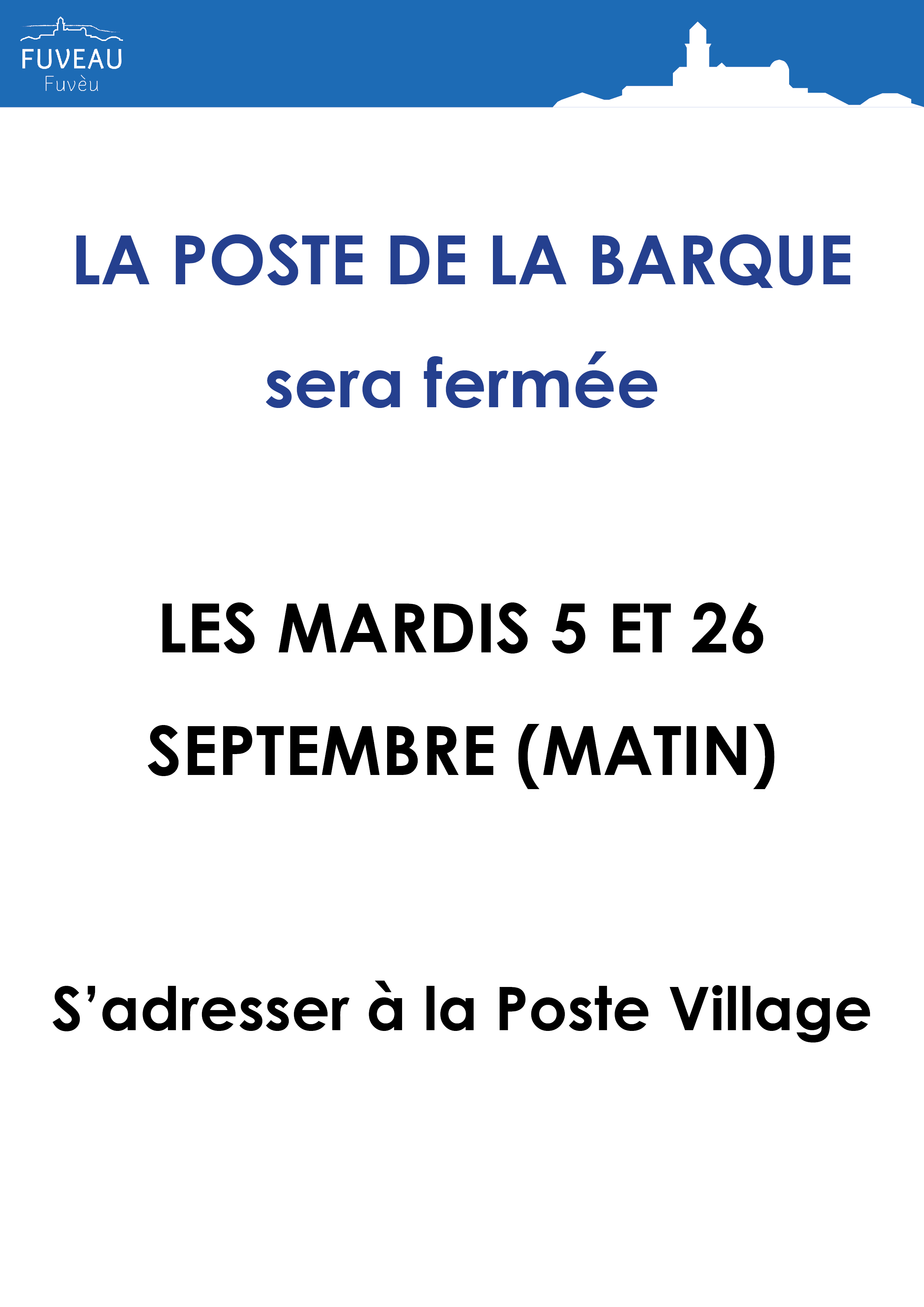 2023 09 26 – Fermeture exceptionnelle poste la barque