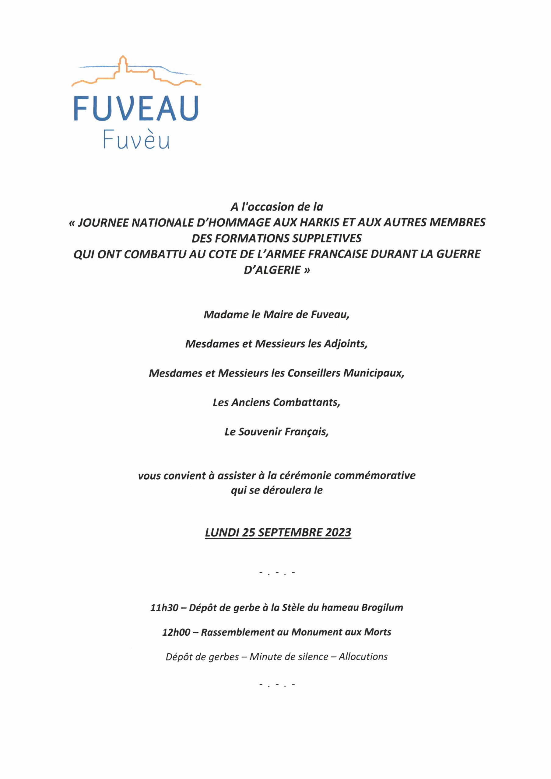 Invitation – Cérémonie commémorative – 25 septembre 2023